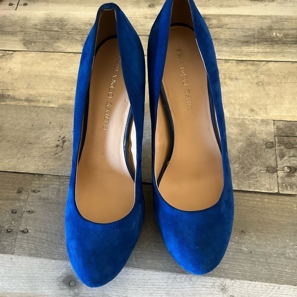 Franco Sarto stunning, blue leather upper high heels, size 10 - Picture 1 of 8